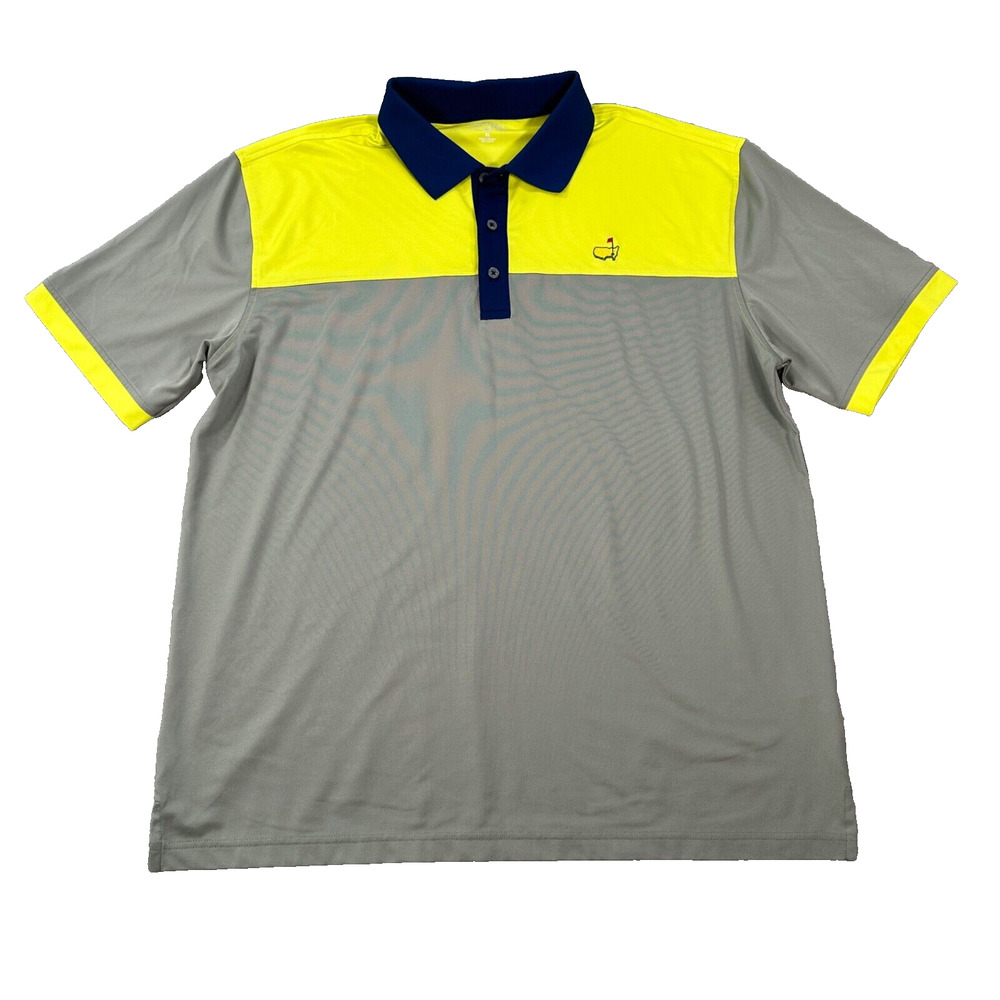 Masters Tech Golf Polo Men's XL Yellow Blue Gray Short Sleeve Golfing Breathable